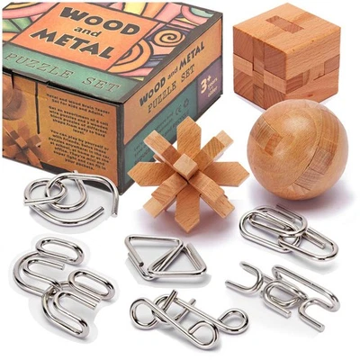 Engaging Brain Teasers 9 Pack Metal  Wooden Puzzles for All Ages - Image 1 of 4
