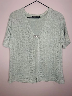 Vintage 90s Size M Crochet Knit Short Sleeve Cardigan Sweater Cottage Granny - Image 1 of 4