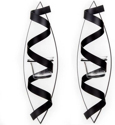 Lily’s Home Tealight Candle Wall Sconces, Spiral Ribbon Iron Metal Art Black  Foto 1 de 4