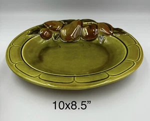 Vintage Los Angeles Potteries Serving Bowl With 3D Pears Olive Green - Picture 1 of 5