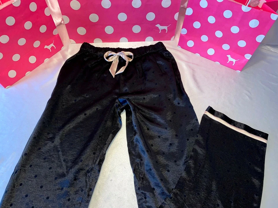 Victorias Secret Satin Lounge Pajamas Pants Polka Dot Black XS - Image 1 of 1