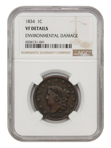 1834 Coronet Head Large Cent 1c NGC VF Details Cover