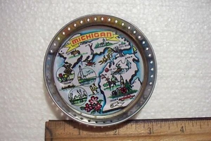 Vintage 3" Metal Souvenir State Coaster Michigan MI Made In Japan - Picture 1 of 5