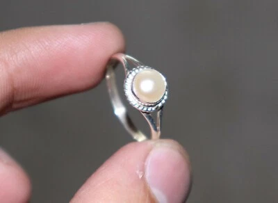 Natural Pearl 925 Silver Ring Stacking Ring White Pearl Stone Handmade Jewelry  - Image 1 of 4