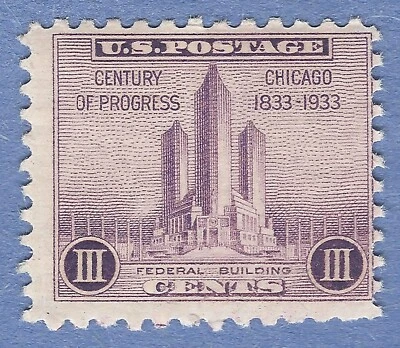 SC#729 1933 3c Chicago Federal Building Century of Progress Hinged/OG -03 - Image 1 of 2