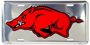 ARKANSAS RAZORBACKS CAR TRUCK TAG CHROME LICENSE PLATE METAL SIGN UNIVERSITY - Picture 1 of 5