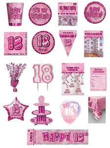 18 / 18th Birthday Pink Glitz Party Range - Party/Plates/Napkins/Banners/Cups - Picture 1 of 26