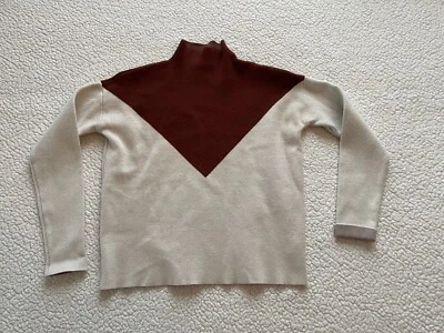 Suéter cropped pulôver feminino Cynthia Rowley gola simulada tamanho XS marrom/branco - Imagem 1 de 4