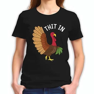 Whimsical Turkey Cotton Short Sleeve T-Shirt with Colorful Feathers -All-cotton - Picture 1 of 4