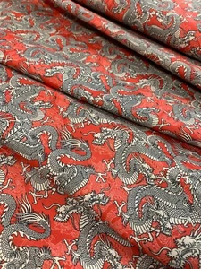 Kimonos & Koi - Japanese Dragons Red - Paintbrush Studio Cotton Fabric - Picture 1 of 3