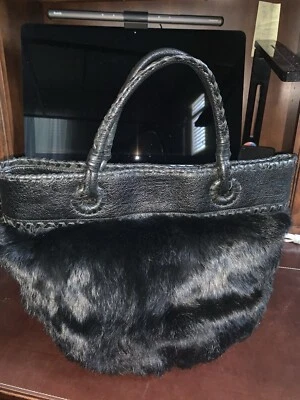 Tote Bag Leather And Rabbit Fur Exterior - Image 1 of 4