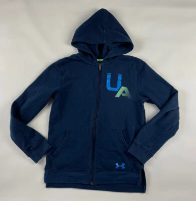Under Armour Cold Gear Boys Hoodie YXL Loose Full Zip Blue UA Logo Pockets  - Image 1 of 4