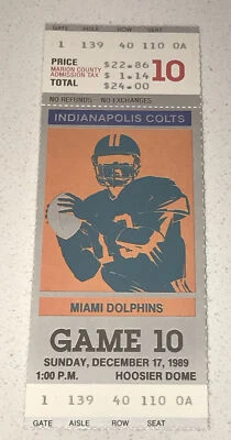 1989 Indianapolis Colts Miami Dolphins Ticket Stub Rison Dickerson TD Marino - Image 1 of 2