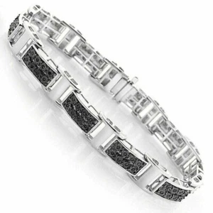 Men's 10CT Lab Created Black Diamond Tennis Bracelet In 14K White Gold Plated - Picture 1 of 5