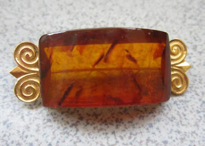 Russian Soviet Amber Brooch Pin vintage rectangular Брошка Янтарь 1960s - Image 1 of 4