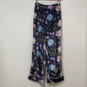 Victorias Secret LUXE Pajama Pants S Blue Multi Velvet Floral Metallic Stripe - Picture 1 of 14