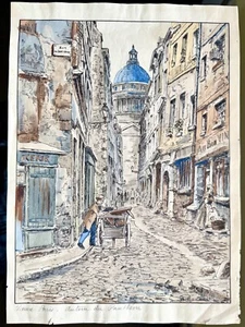 1800s Pantheon PARIS STREET SCENE Watercolor Print FULL COLOR 10x14 inches - Picture 1 of 4