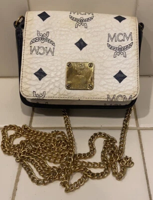 Auth MCM MUNCHEN Chain Mini Shoulder Bag Leather Blue White Gold Germany - Image 1 of 4