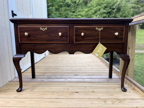 1970 Henkel Harris Mahogany Jamestown Colony Sideboard Server w/ Brass Hardware Cover