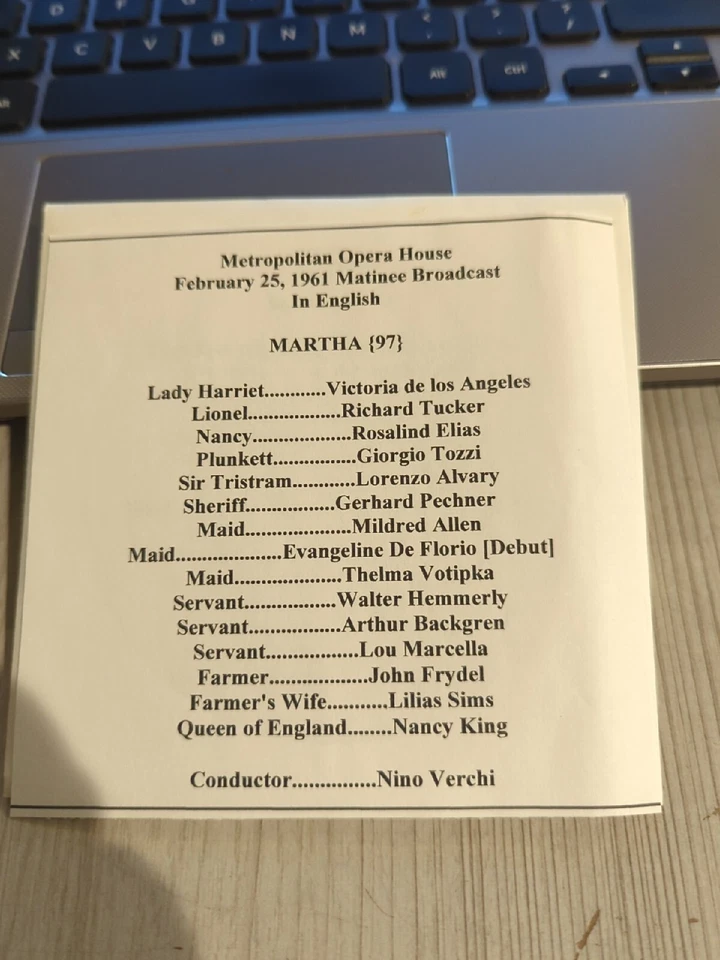 LIve Recorded Opera CD -1581 Martha 1961 Tucker Elias Tozzi Alvary Pechner Allen Foto 1 de 1