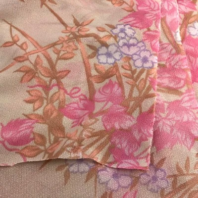 Vtg 1970s 80s Semi Sheer Fabric Textile Material Pink Lilac Floral Feminine  - Image 1 of 4
