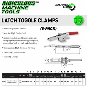375LB Solid Hook Flange Base Latch Clamp - 5 Pack: Heavy-Duty Hardware Bundle - Picture 1 of 7