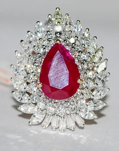 3.90ct Natural Diamond Ruby 14K Yellow Gold Wedding Anniversary Cocktail Ring - Picture 1 of 9