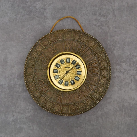 mid century modern WALL alarm CLOCK bronze sunburst round hungarian studio art Cover