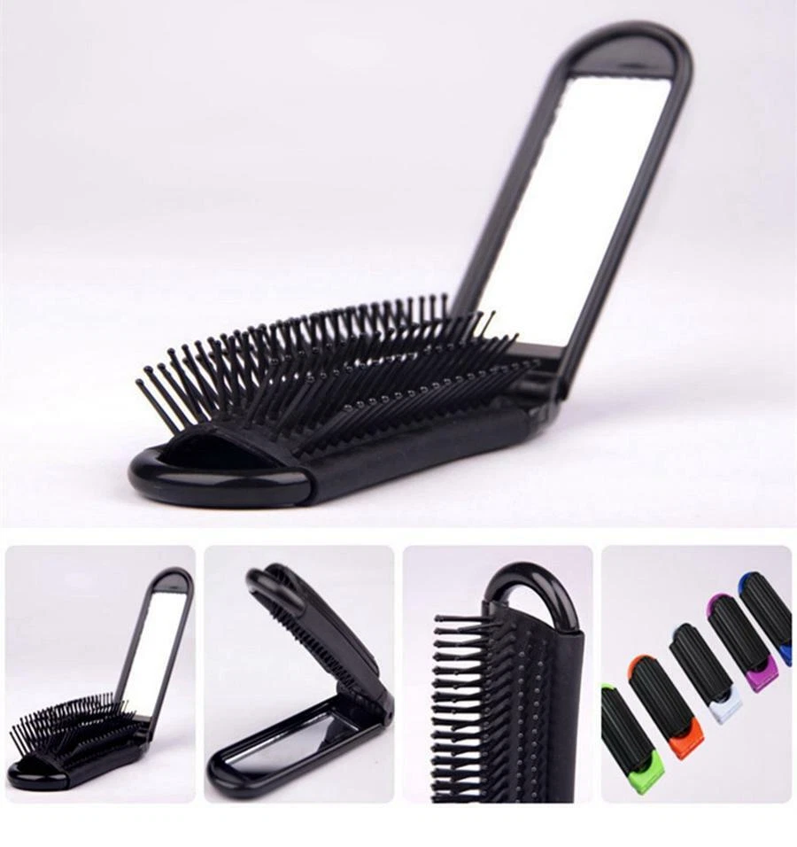 Portable Folding Hair Brush With Mirror Compact Travel Comb  - Image 1 of 4