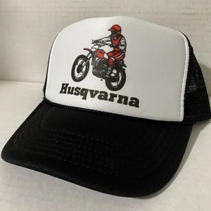 Vintage Husqvarna Trucker Hat Motorcycle Hat Adjustable SnapBack Hat Black - Picture 1 of 3