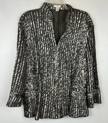 Blazer Chicos Mujer L Rayas Verticales Cremallera Chaqueta Gris Transparente 2 Elastizado Dinero Antiguo Foto 1 de 4