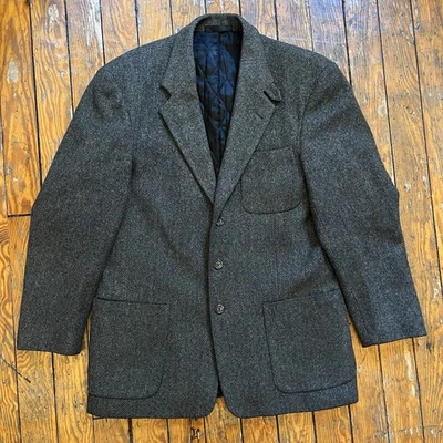 Vintage LL Bean Lined Tweed Blazer Sport Coat Men Medium Green Brown Quilted USA - Image 1 of 4