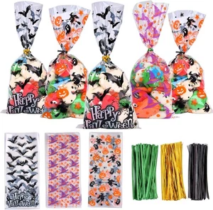 DIYASY 150pcs Halloween Candy Bags Plastic Treat Goody Bags with 300 Twist Ties - Picture 1 of 7