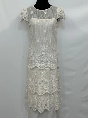 Vintage Edwardian Revival Style Flapper Boho Lace Tea Dress With Slip Size 4/6 - Image 1 of 4