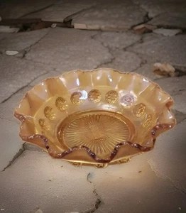 Amber Carnival glass decorative bowl/dish in orange 5”dia Made In England - Picture 1 of 8