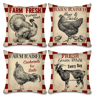 Faromily Vintage Farmhouse Animals Pillow Covers Red Buffalo Plaids Farm Fres... - Image 1 of 4
