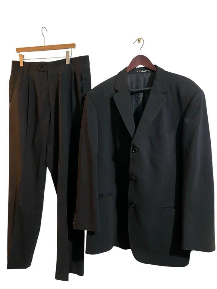 Traje Hugo Boss De Colección Para Hombre Talla 44 R Negro W38 X 32L Lana 3 Botones Calce Relajado Foto 1 de 4