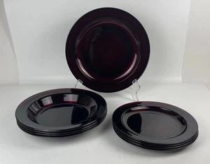 Vintage Set 12 Arcoroc France Ruby Red Glass Dinner Salad Plate Set Soup Bowls - Picture 1 of 11