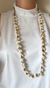 Collana Vintage VISCO Lei Shell Fertilità Hawaiana Righe Lumaca Tan Crema 36" - Foto 1 di 10