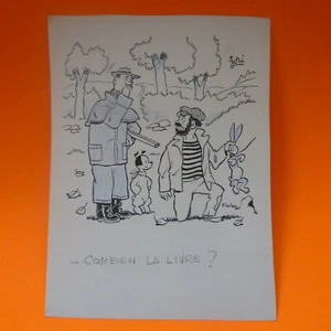 P2 DESSIN ORIGINAL 21X18 CM CHASSE ET LIEVRE - Picture 1 of 1