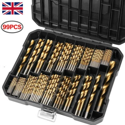 99Pcs Titanium Coated HSS Drill Bit Set Tool for Wood Metal 1.5-10mm W/ Case UK