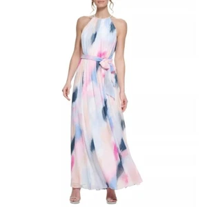 DKNY Women’s Chiffon Printed Evening Dress Pink Multi Size 14 NWT - Picture 1 of 4