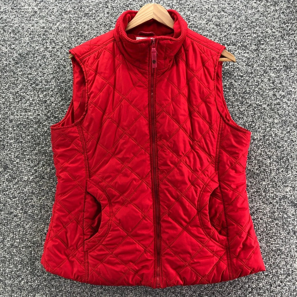 Chaleco acolchado Coldwater Creek rojo para mujer talla L bolsillos con cremallera completa cuello falso Foto 1 de 4