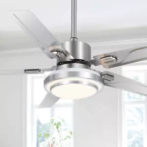 48" 5 Stainless Blades 3-Speeds Ceiling Fan LED 3-Color Chandelier w/Remote - Picture 1 of 13