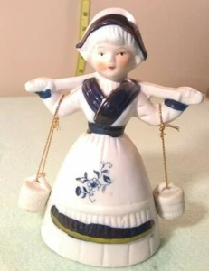 Delft Blue Bisque Figurine Dutch Milk Maid Statue Holland Girl Figure bell - Picture 1 of 9