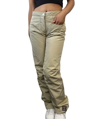 CHANEL Sport Vintage 02A CC Logo Pants #36 Snap Zip Beige Nylon Rank AB - Image 1 of 4