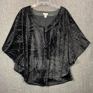 Chico's Velour sequin cape poncho size S/M black silver polyester spandex - Picture 1 of 11