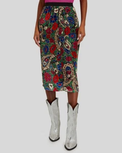 $965 Isabel Marant Women's Green Breenea Silk Velvet Paisley Skirt Size FR34 US2 - Picture 1 of 5