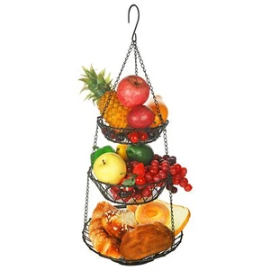 3-Tier Hanging Basket with Metal Chain and Hooks for Fruits Vegetables Organizer - Picture 1 of 6