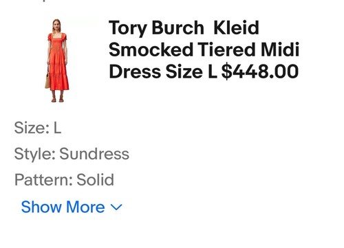 Abito Tory Burch vestito midi a strati smocked taglia M $448 00